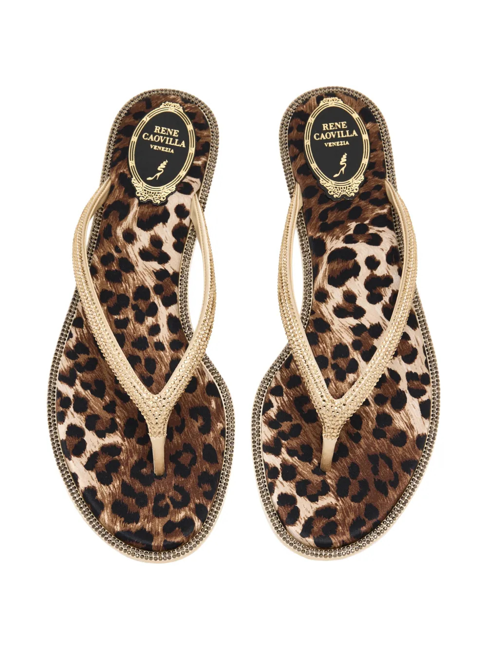 René Caovilla leopard-print crystal-embellished sandals Goud