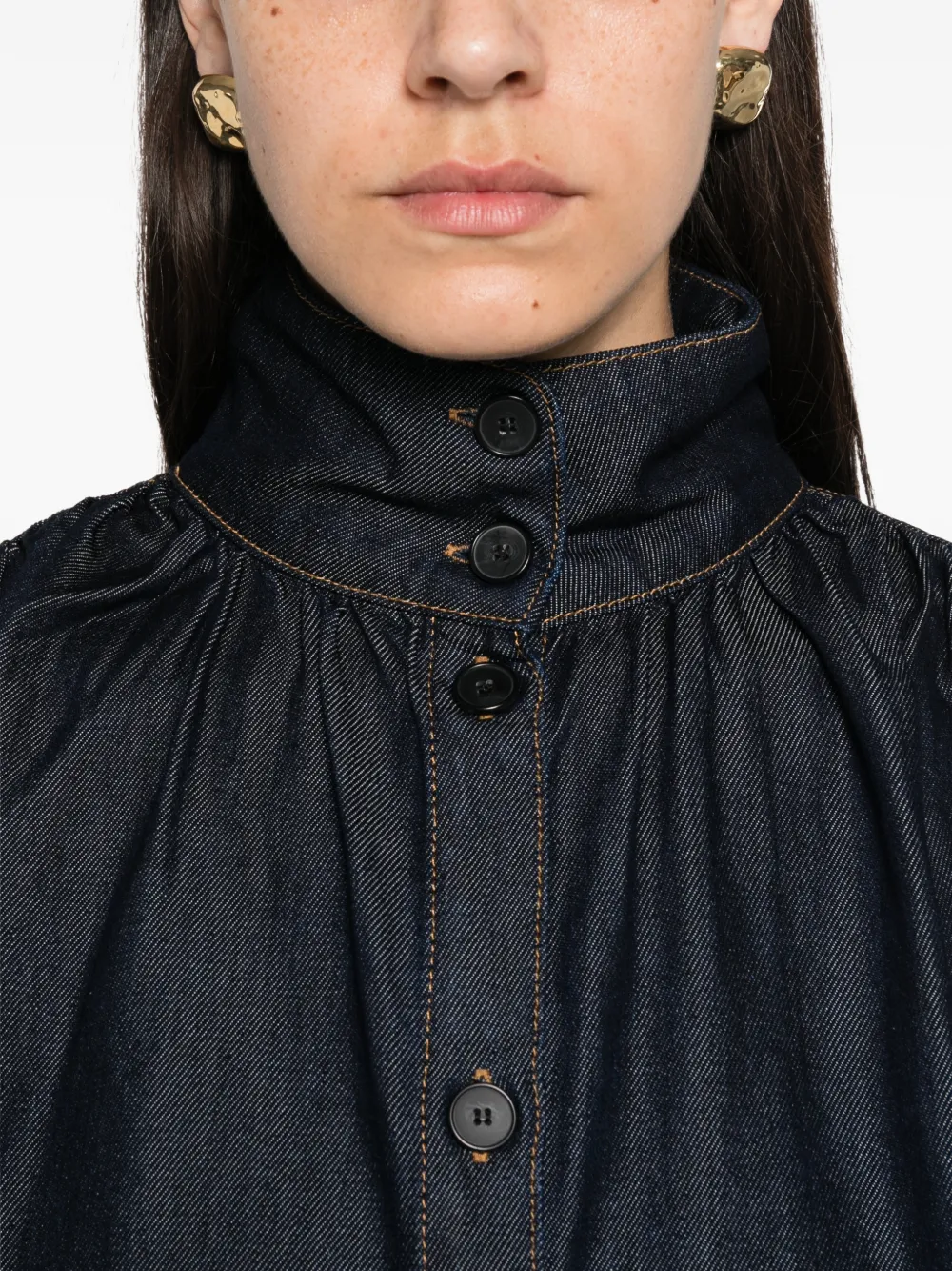IRO Blouse met hoge hals en gesmockt detail Blauw