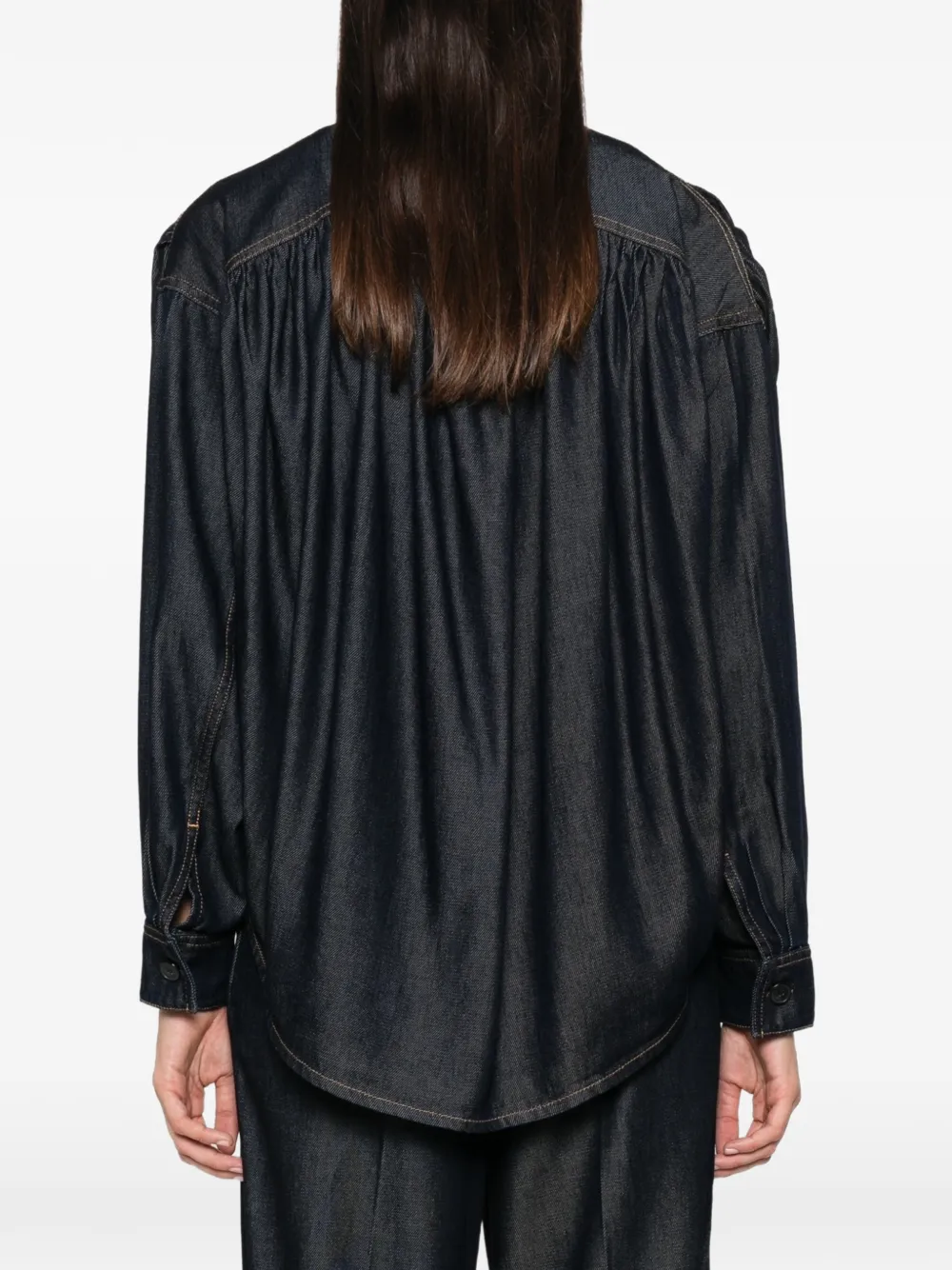 IRO Blouse met hoge hals en gesmockt detail Blauw