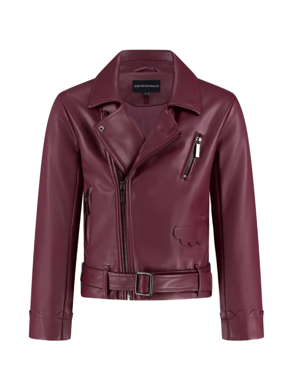 Emporio Armani Kids scalloped-trim belted jacket - Rosso