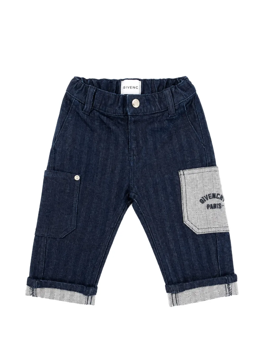 Givenchy Kids herringbone-pattern patch-pocket jeans - Blu