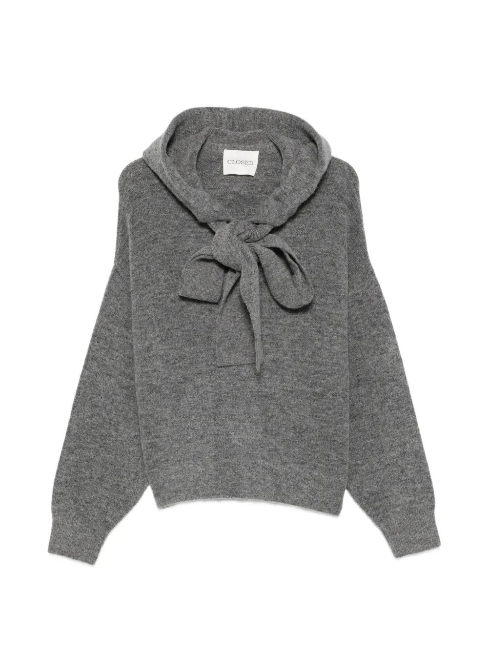 Closed bow-detail knitted hoodie
