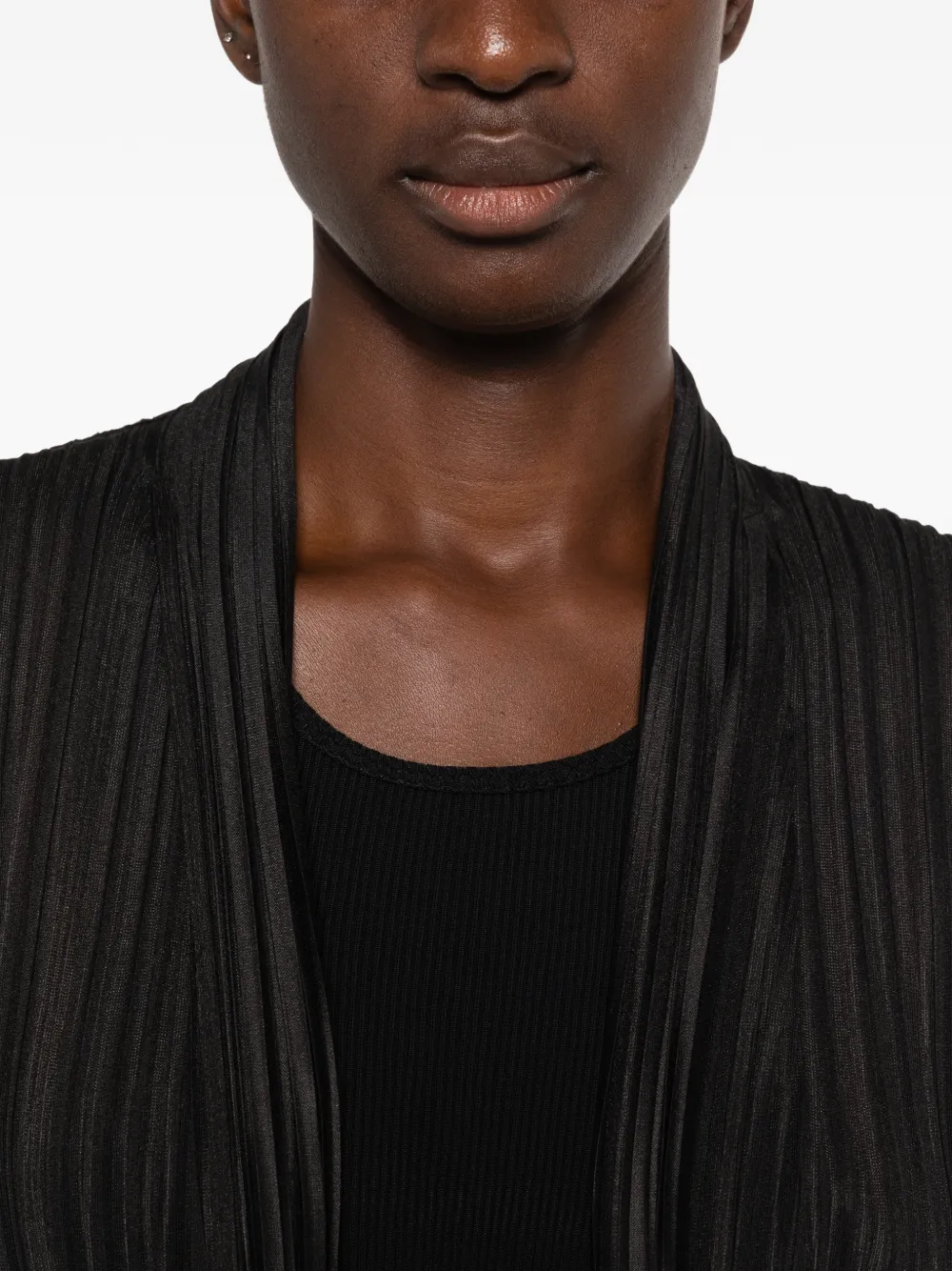 Pleats Please Issey Miyake Geplooid jack met sjaalkraag Zwart