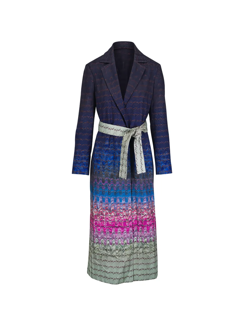 Missoni Zigzag-knit Belted Coat In Blue
