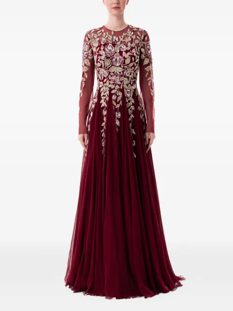 Dina Melwani floral-embroidered chiffon maxi dress