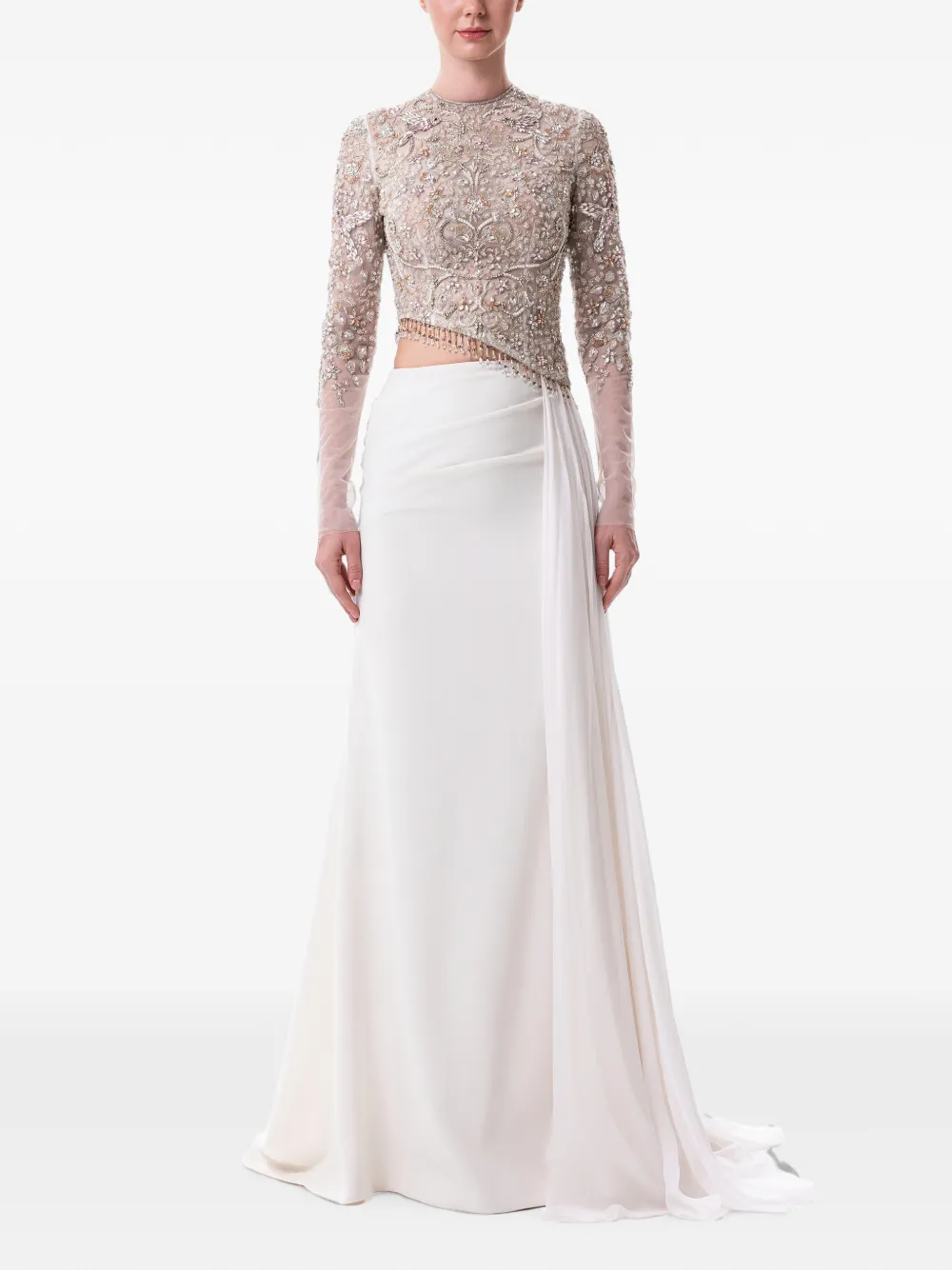 Dina Melwani embellished draped maxi dress