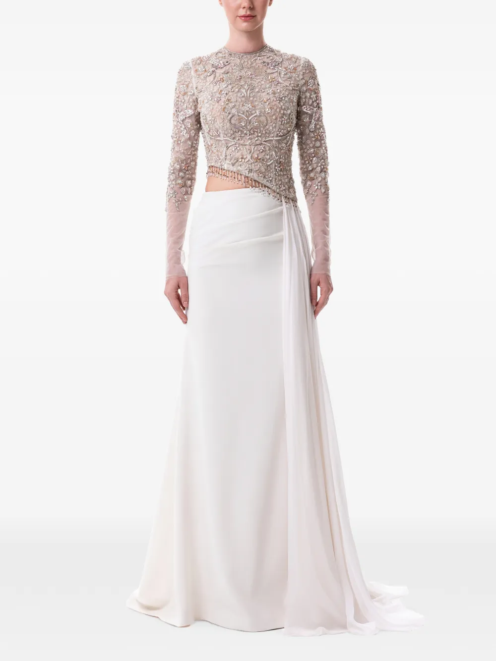 Dina Melwani embellished draped maxi dress