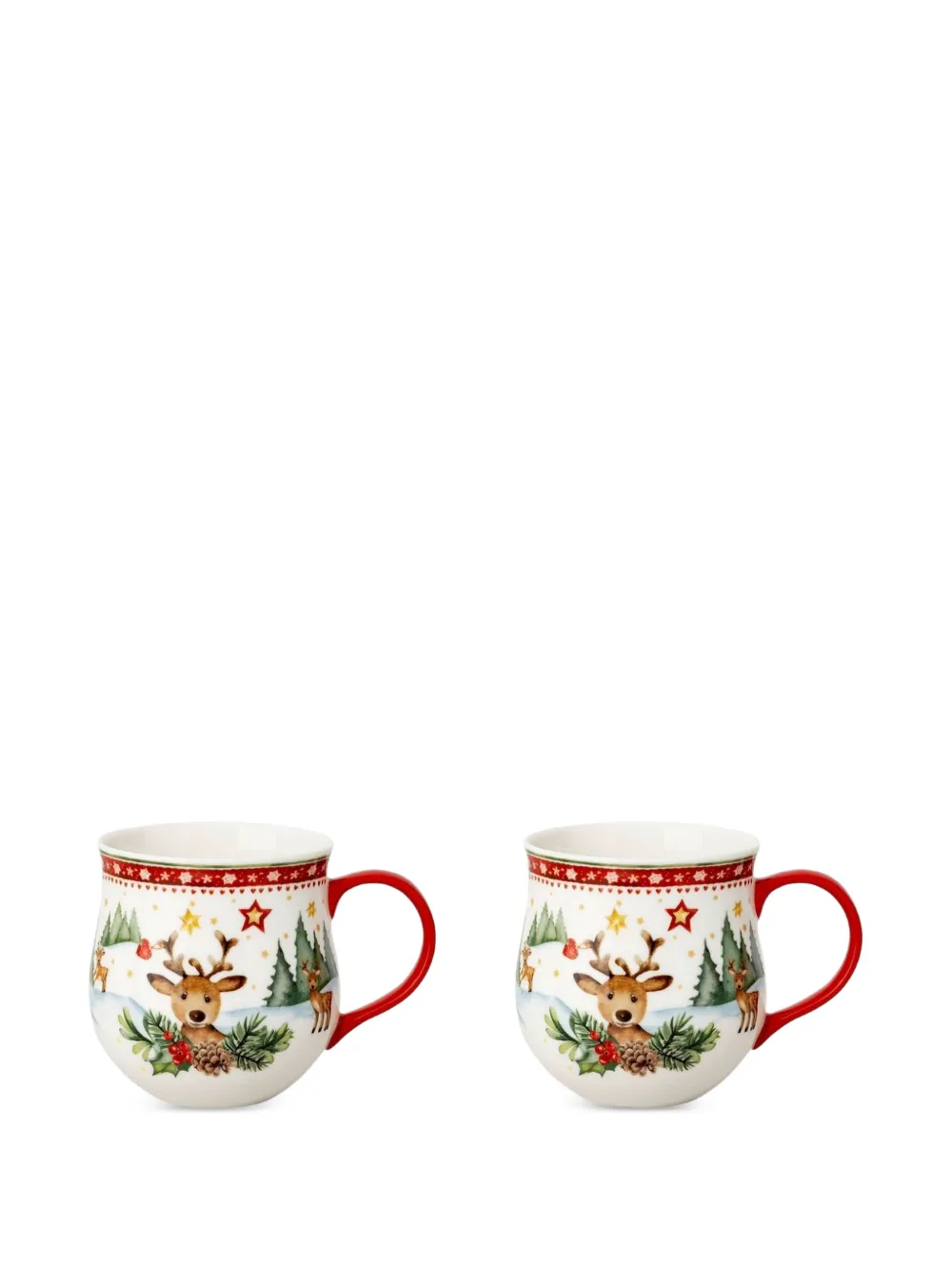 HUTSCHENREUTHER lot de deux tasses à imprimé renne de Noël - Blanc HUTSCHENREUTHER lot de deux tasses à imprimé renne de Noël - Blanc