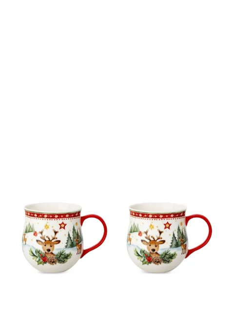 HUTSCHENREUTHER Christmas reindeer-print mugs (set of two)