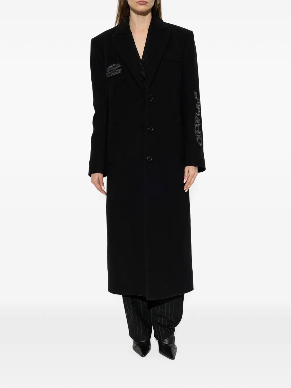 Off-White Jas met enkele rij knopen en logopatch Zwart