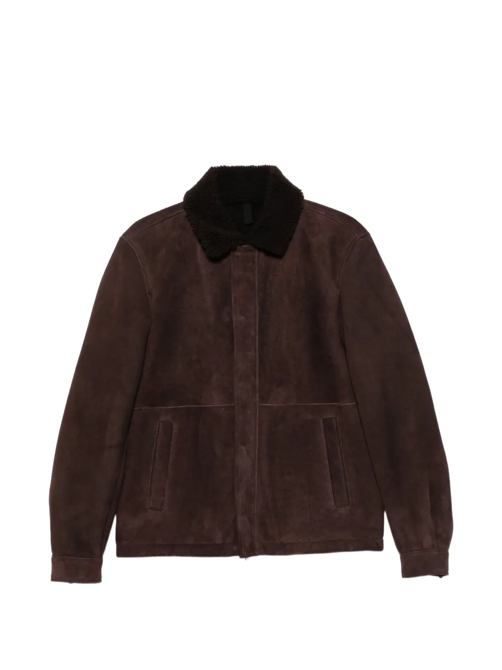 Tagliatore shearling-collar suede jacket - Braun
