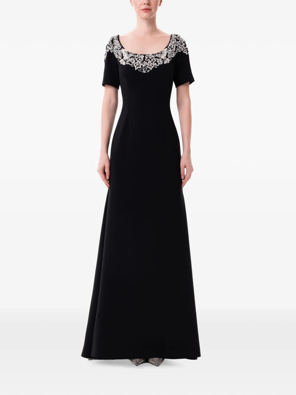 Dina Melwani floral-embroidered scoop-neck maxi dress
