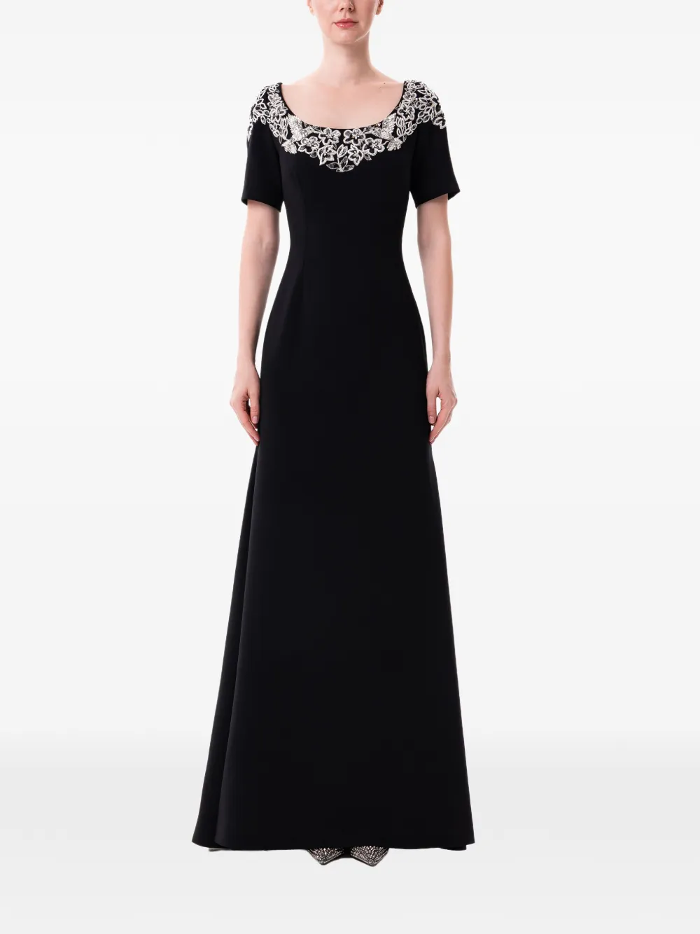 Dina Melwani floral-embroidered scoop-neck maxi dress