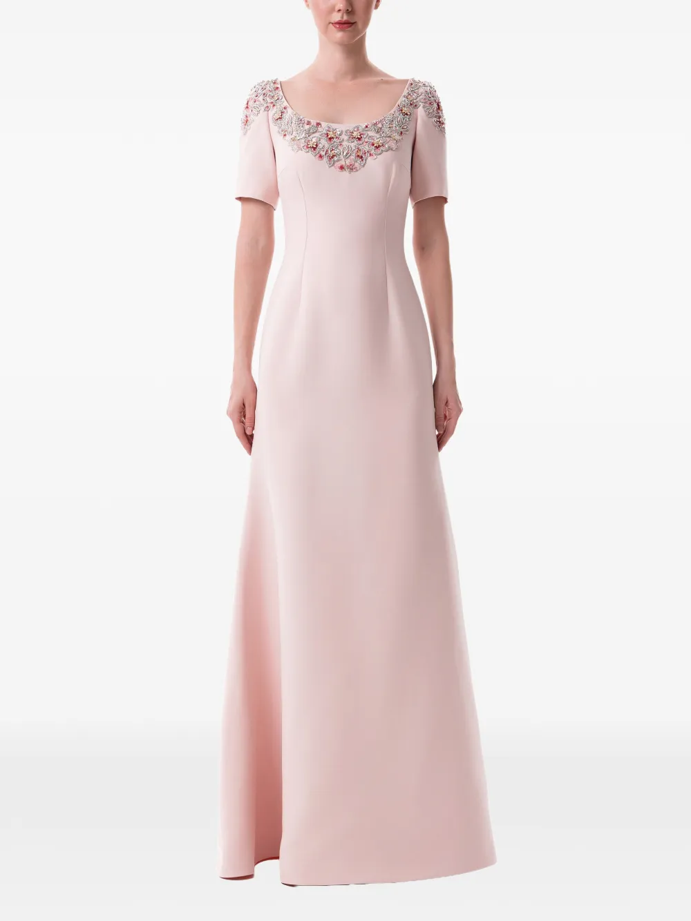 Dina Melwani floral-embellished scoop-neck maxi dress