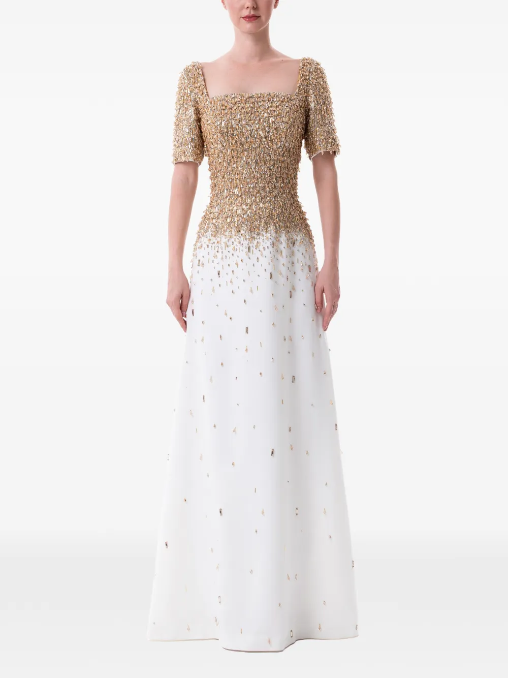 Dina Melwani crystal-embellished square-neck maxi dress
