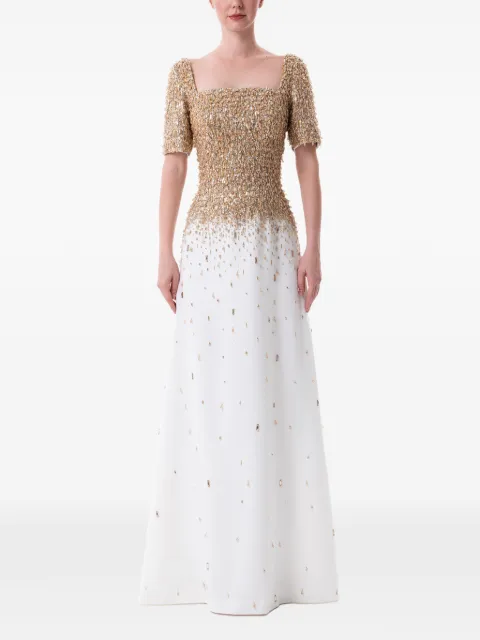 Dina Melwani crystal-embellished square-neck maxi dress