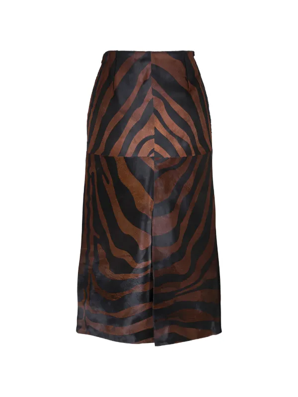 Simkhai Tobiana Zebra-print Midi Skirt in Brown