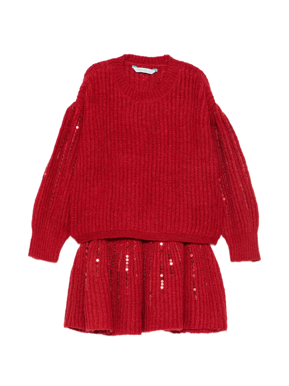 Abel & Lula sequin-embellished ribbed sweater and skirt set - Rosso