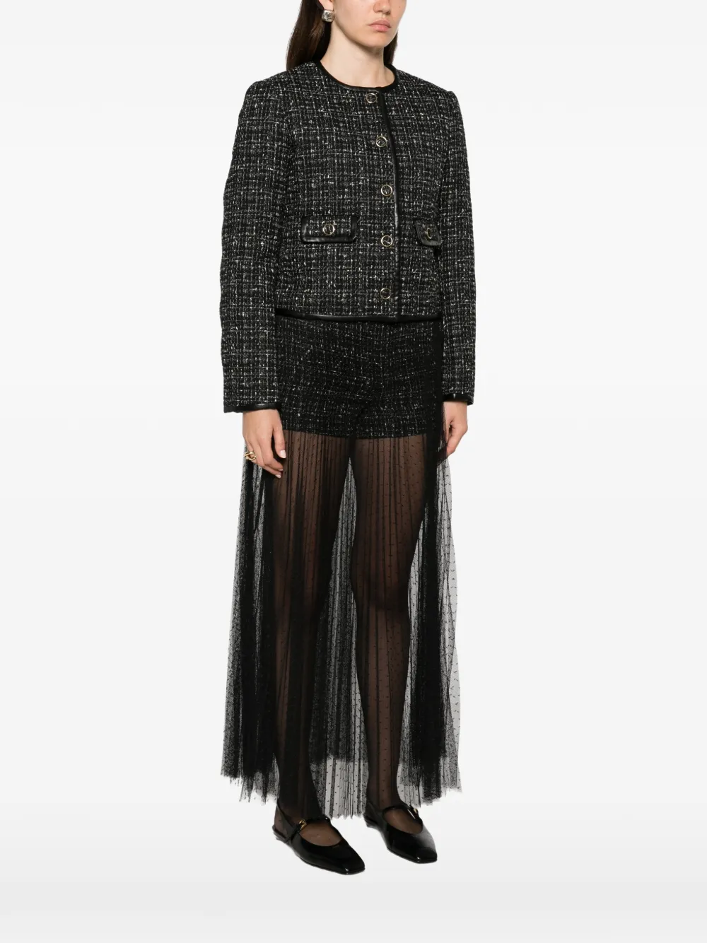TWINSET Bouclé jack met leren afwerking Zwart
