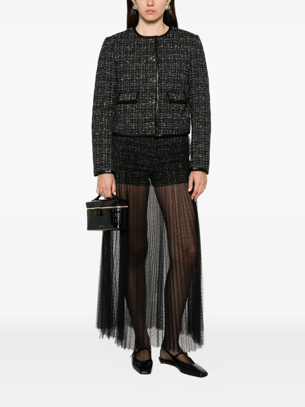 TWINSET Bouclé jack met leren afwerking Zwart