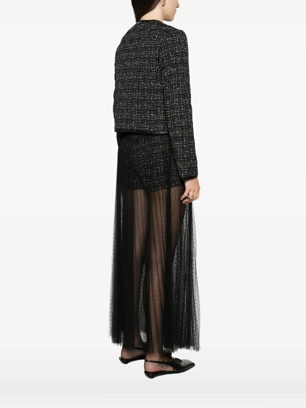 TWINSET Bouclé jack met leren afwerking Zwart