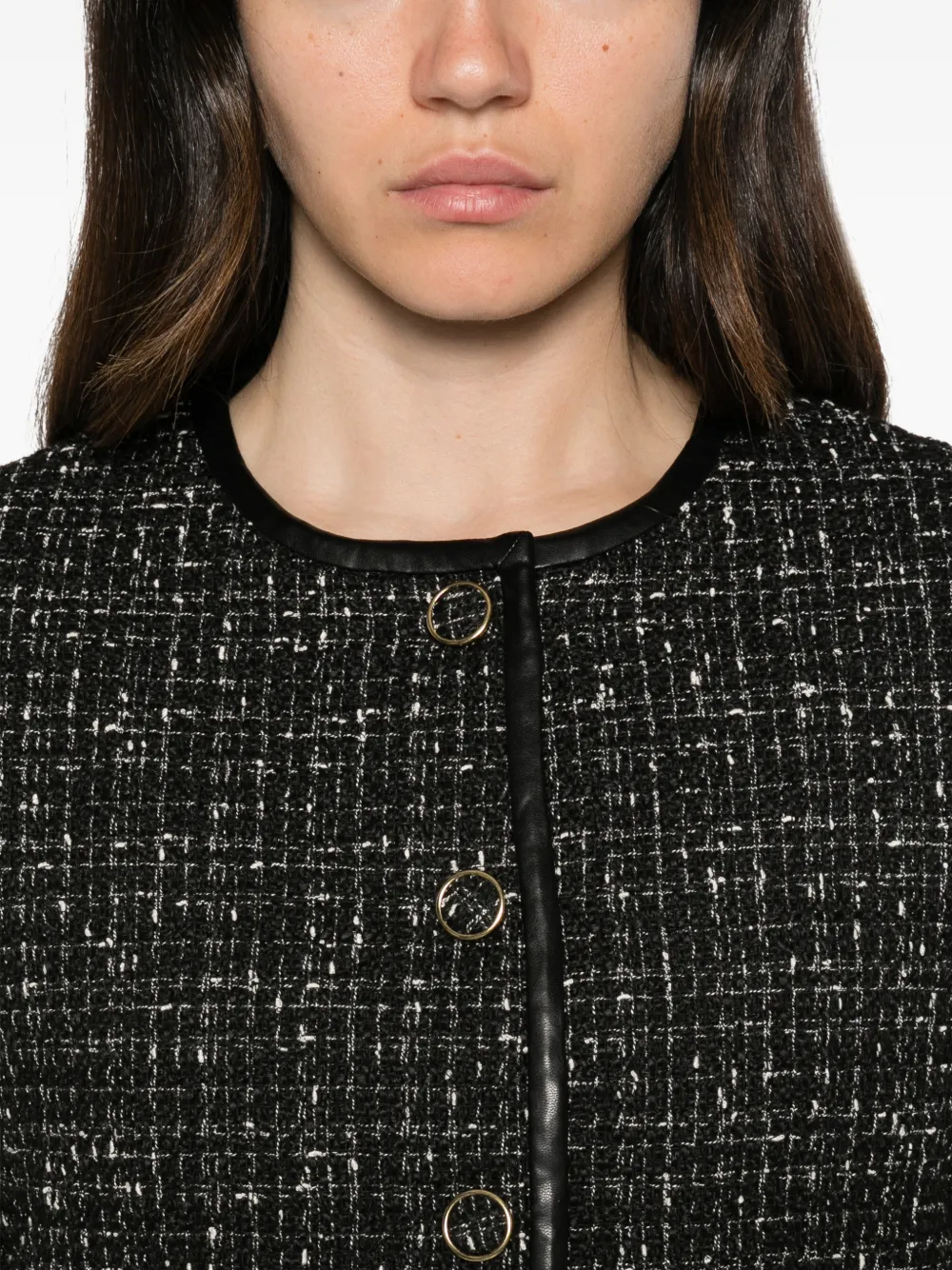 TWINSET Bouclé jack met leren afwerking Zwart