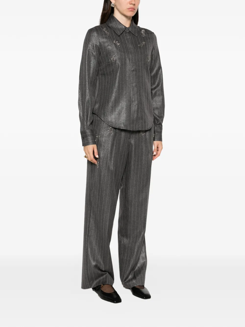 TWINSET Blouse met krijtstreep en verfraaid met kralen Grijs