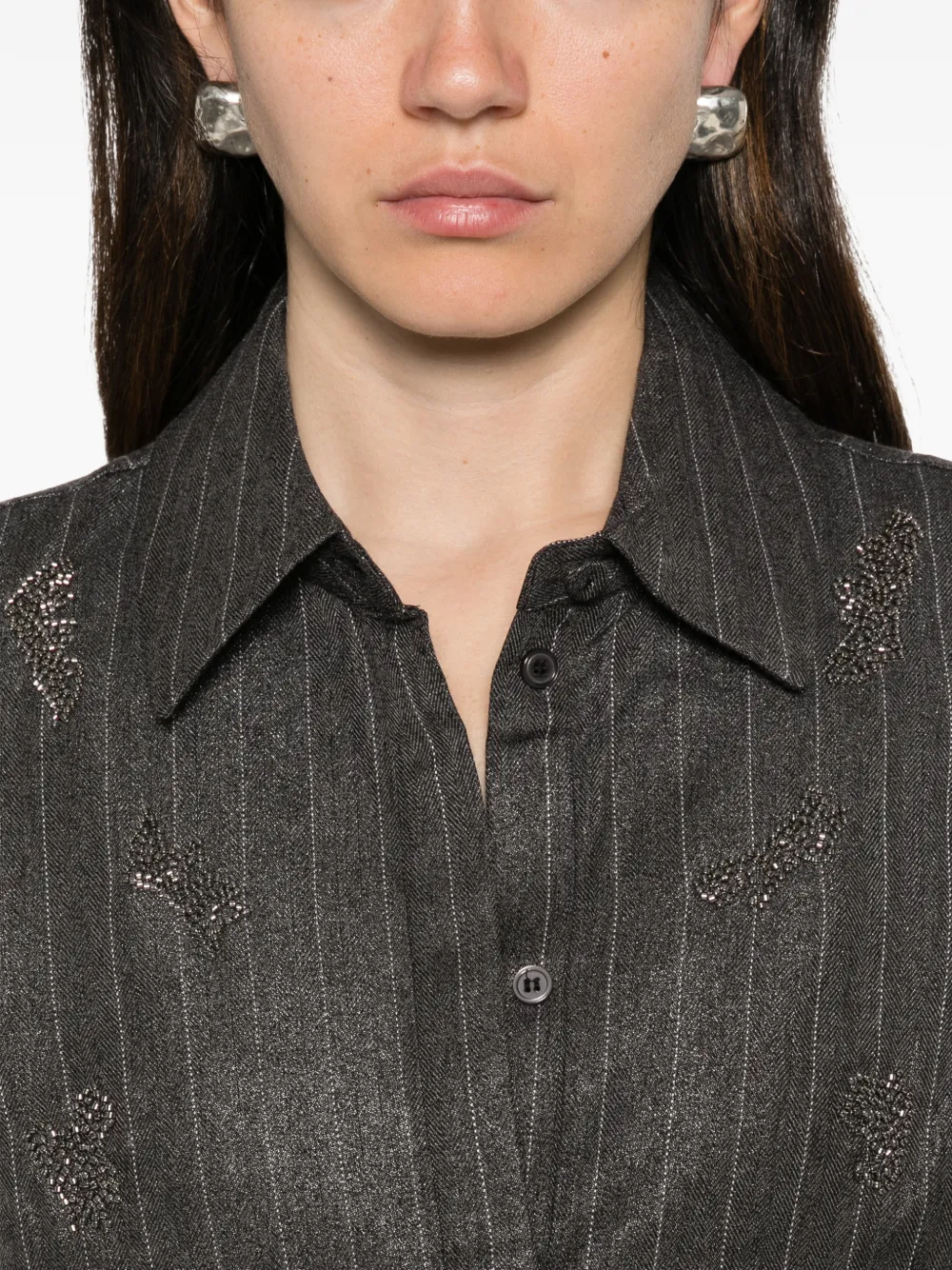 TWINSET Blouse met krijtstreep en verfraaid met kralen Grijs