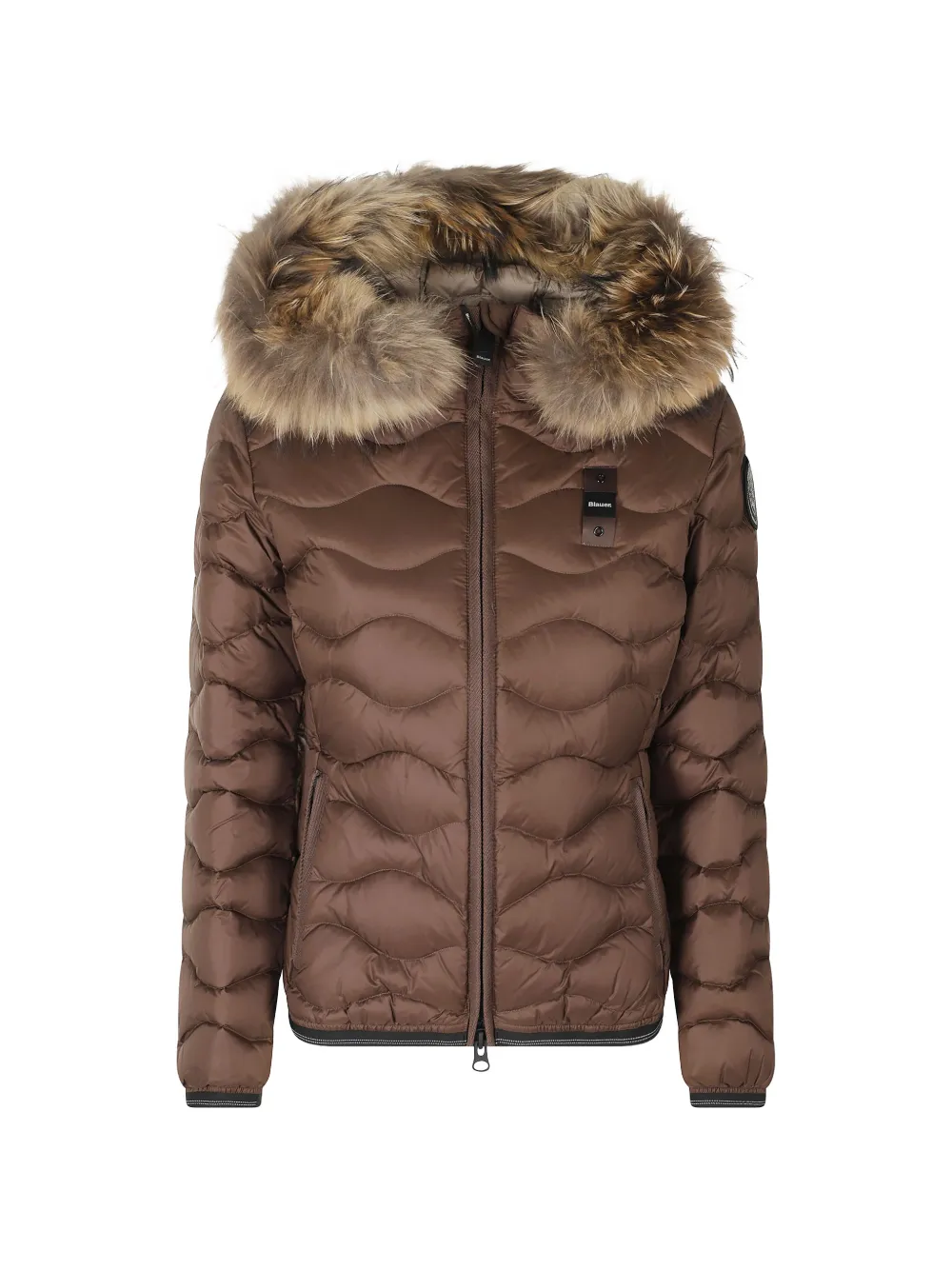 Blauer faux-fur trim wave-quilted jacket - Marrone
