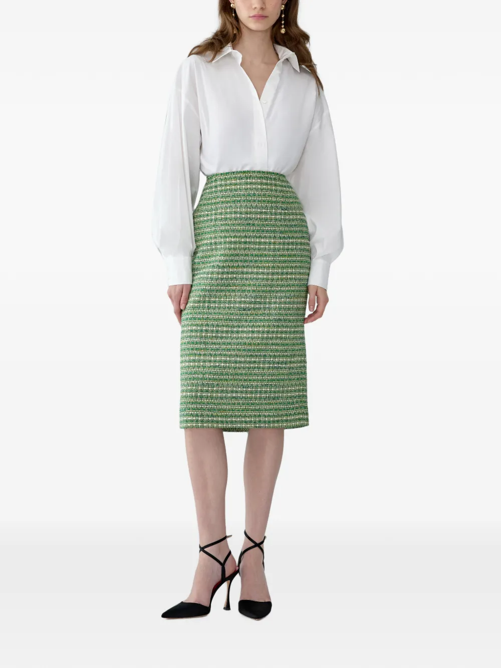 Carolina Herrera Tweed midi-kokerrok Groen