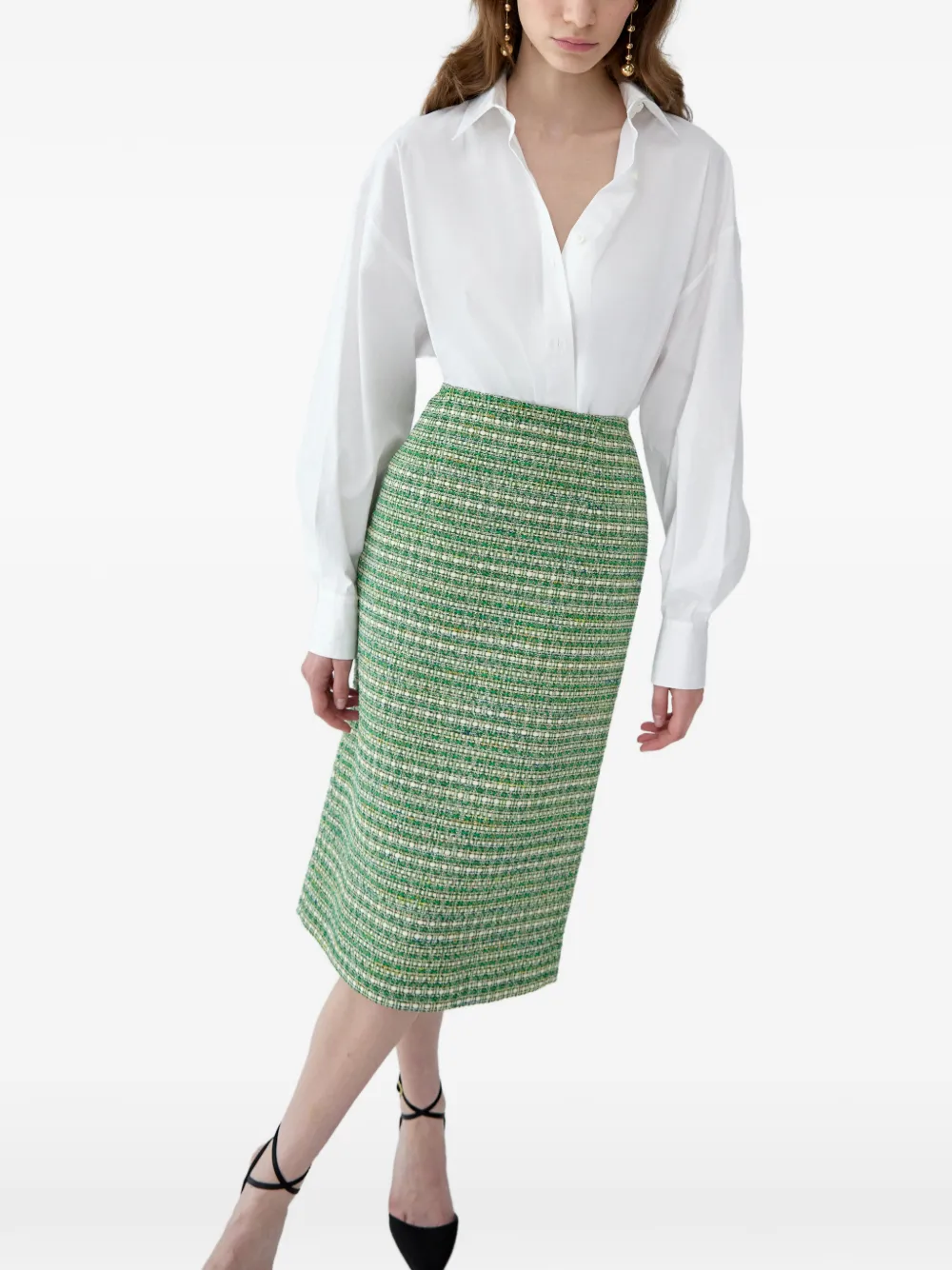 Carolina Herrera Tweed midi-kokerrok Groen