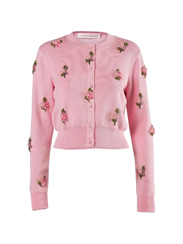 Carolina Herrera Floral-embroidered Cardigan in Pink