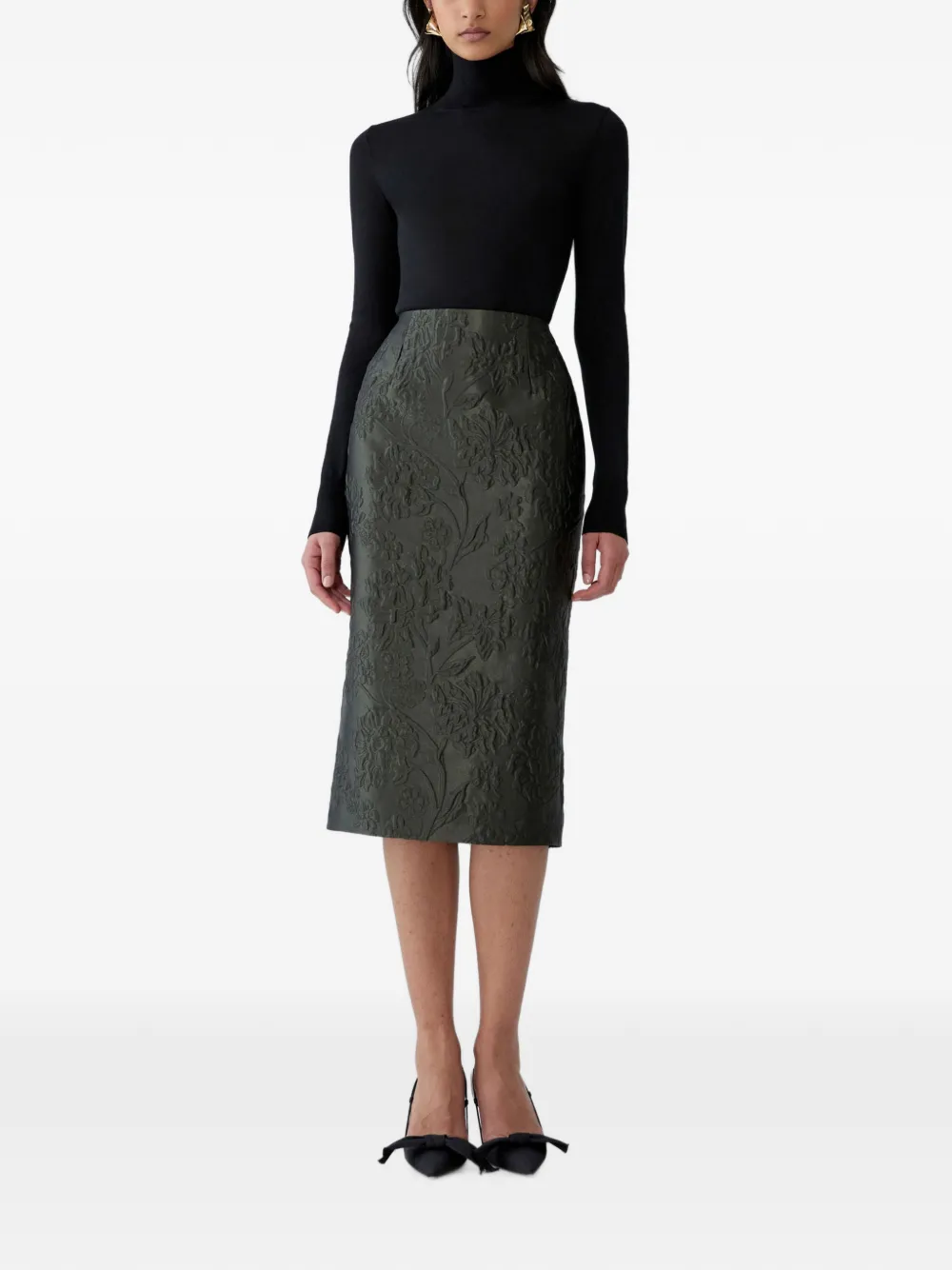 Carolina Herrera Cloqué midi-rok met bloemenjacquard Groen