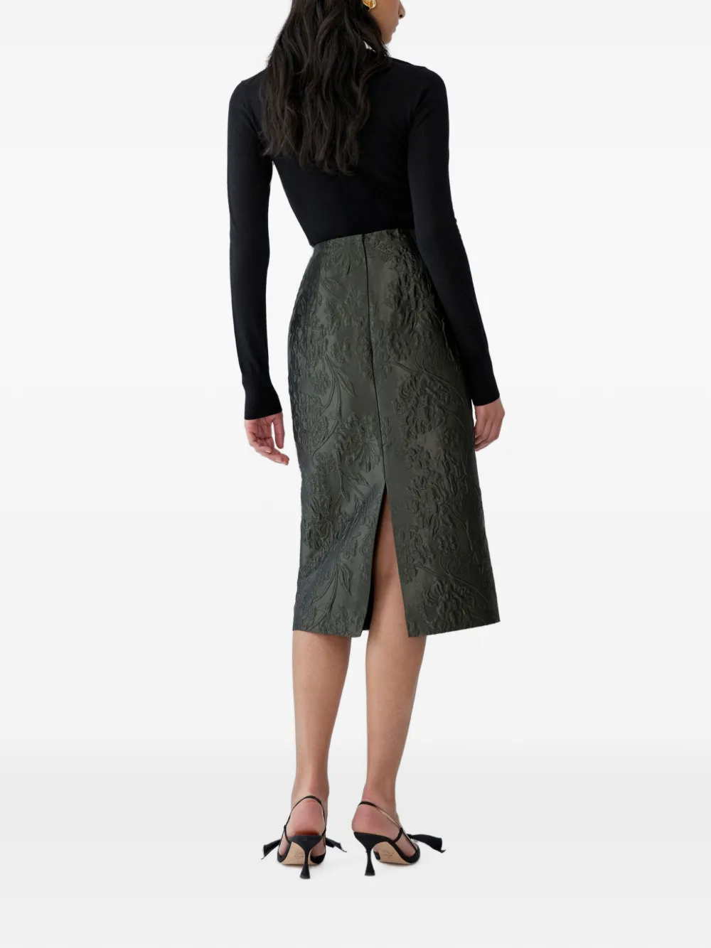 Carolina Herrera Cloqué midi-rok met bloemenjacquard Groen