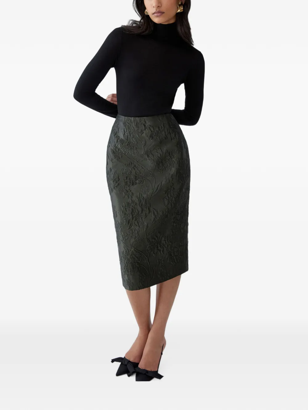 Carolina Herrera Cloqué midi-rok met bloemenjacquard Groen