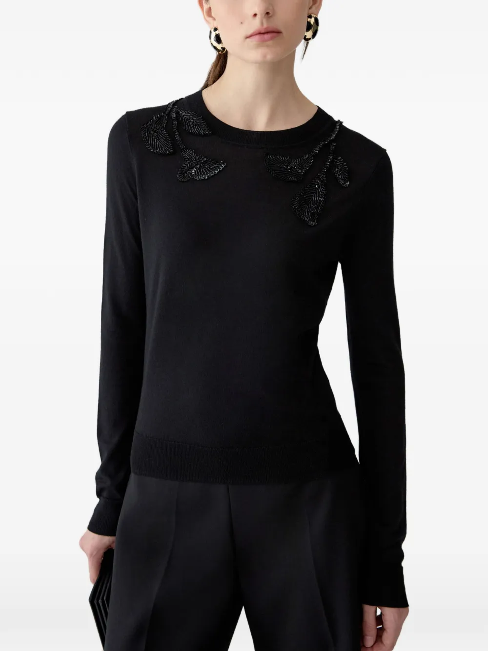Carolina Herrera Trui met kralen geborduurde bloemenpatch Zwart