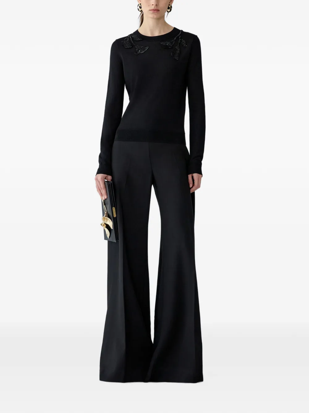 Carolina Herrera Trui met kralen geborduurde bloemenpatch Zwart