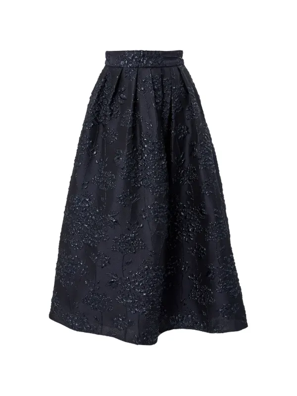 Carolina Herrera Floral-jacquard Midi Skirt in Blue