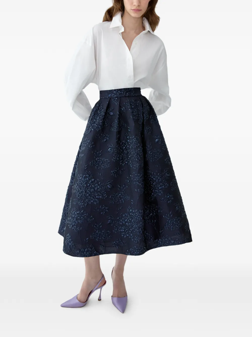 Carolina Herrera Midi-rok met bloemenjacquard Blauw