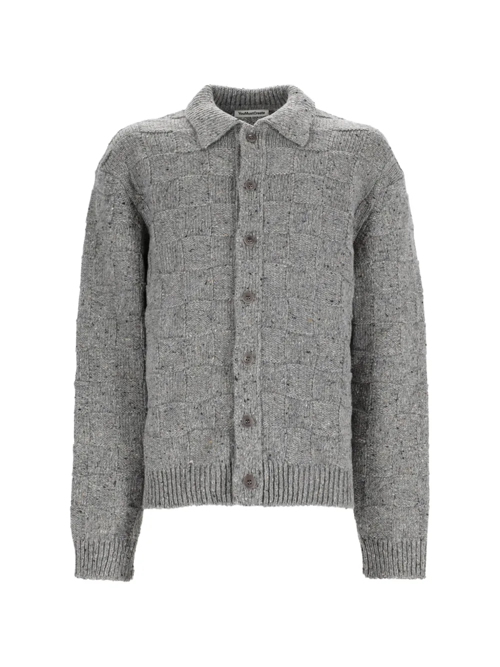 YMC Rat Pack checkerboard-knit cardigan - Grigio