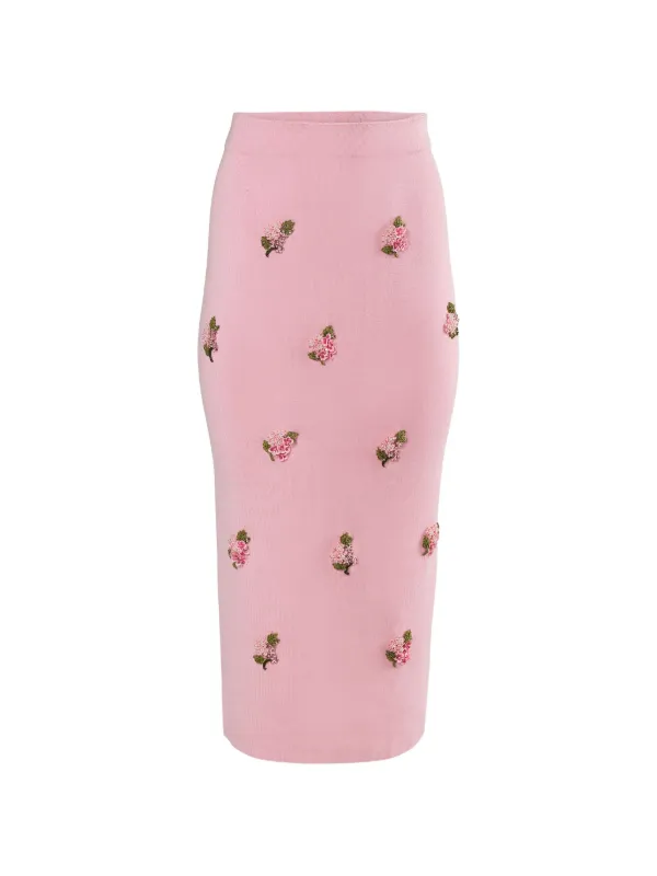 Carolina Herrera Floral-embroidered Midi Skirt in Pink