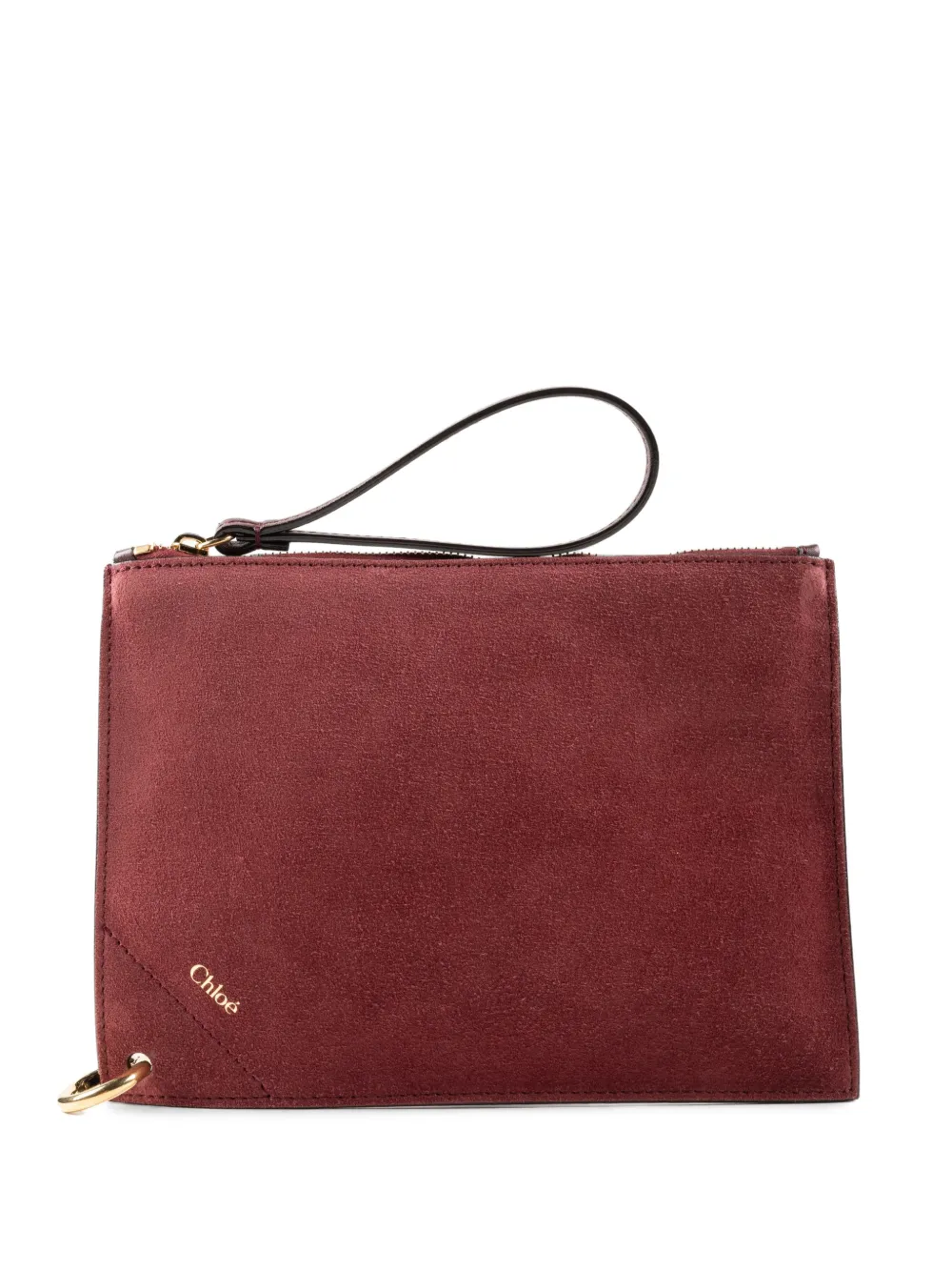 Chloé logo-print suede clutch bag