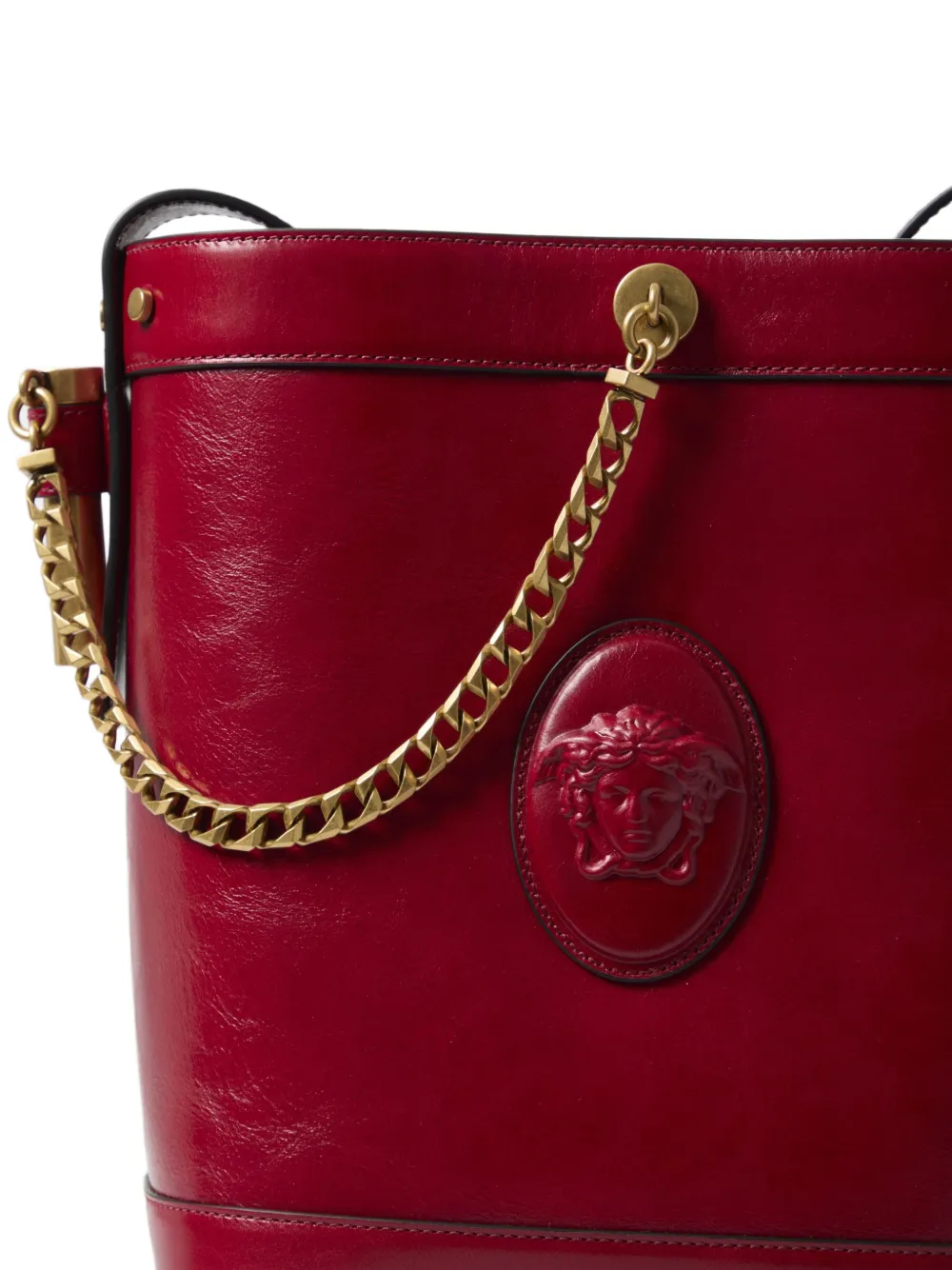 Versace Pivot small leather bucket bag Rood