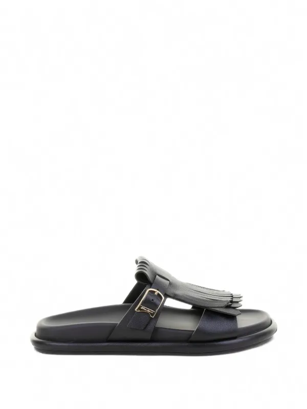 Santoni Fringe-detail Leather Sandals in Black
