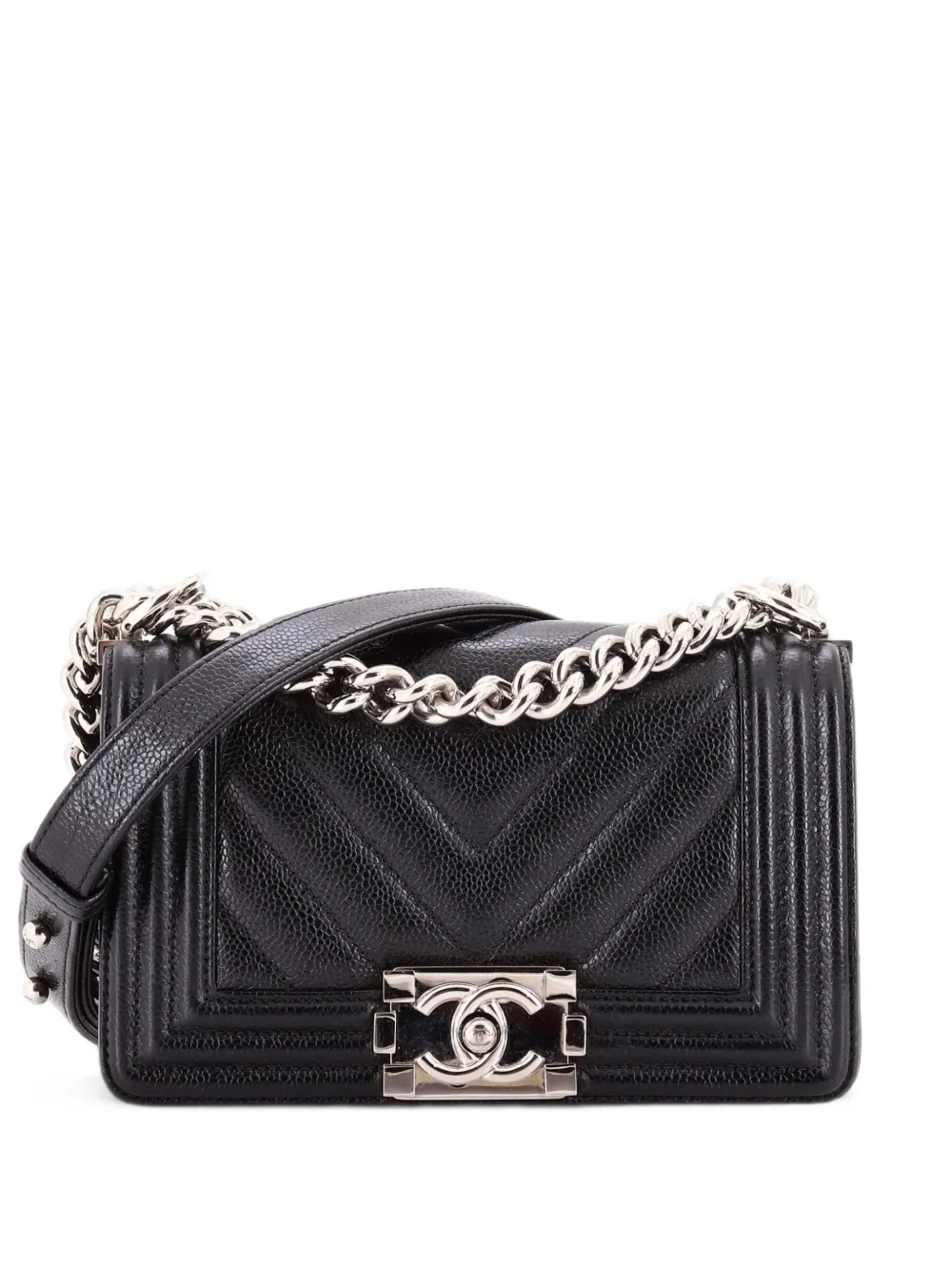 CHANEL Pre-Owned Borsa a tracolla Boy piccola in pelle Caviar con motivo Chevron - Nero