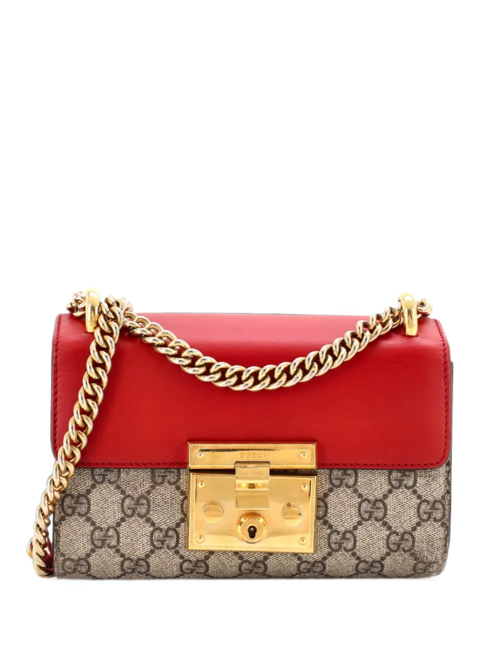 Gucci Pre-Owned Kleine Padlock Schultertasche aus GG-Canvas und Leder - Rot