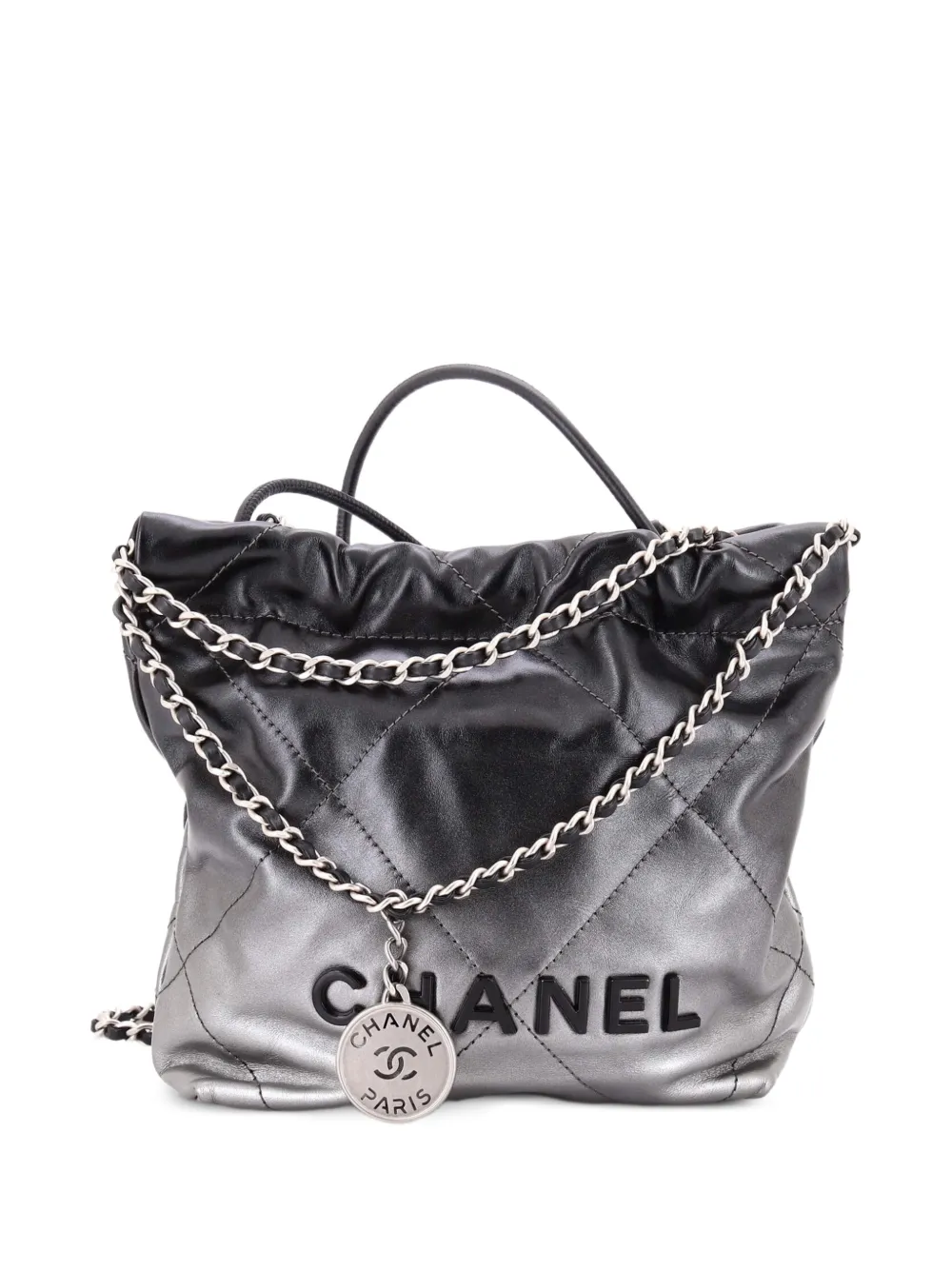 CHANEL Pre-Owned 22 Chain Hobo Quilted Metallic Degrade Calfskin Mini crossbody bag - Black
