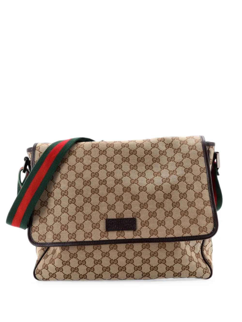 Gucci Pre-Owned Web Strap Flap Messenger GG Canvas Medium crossbody bag - Marrone