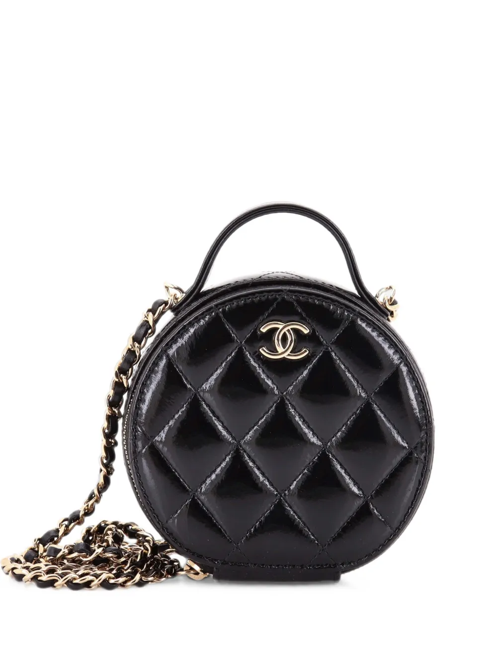 CHANEL Pre-Owned Handle with Care Round Vanity Case with Chain Quilted Lambskin Small crossbody bag - Nero