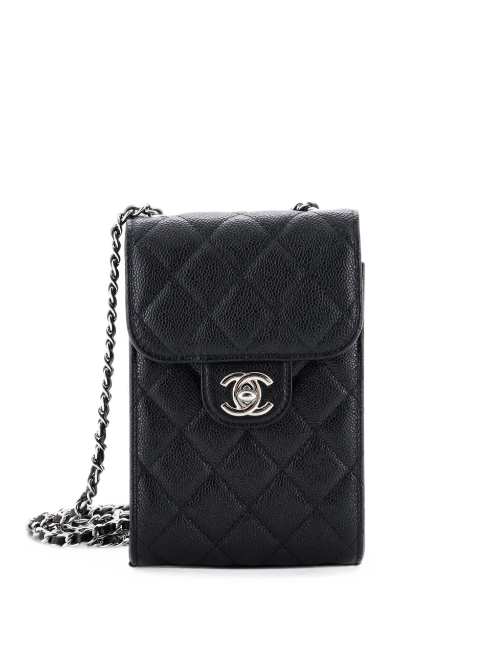 CHANEL Pre-Owned CC Flap Phone Holder Crossbody Bag Quilted Caviar clutch bag - Nero